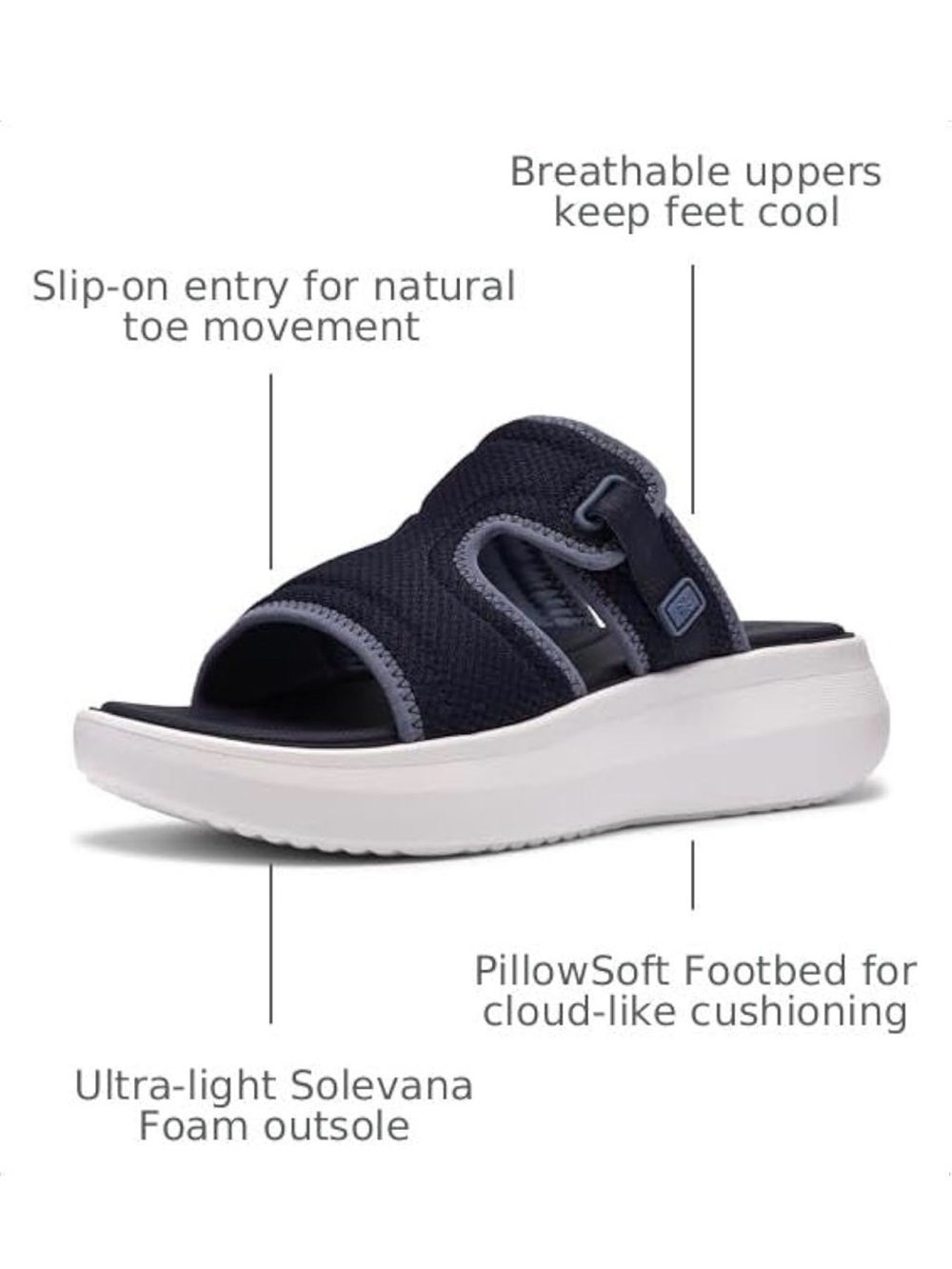 Cloudsteppers by Clarks Navy and white Slip-On PillowSoft Slide Sandal